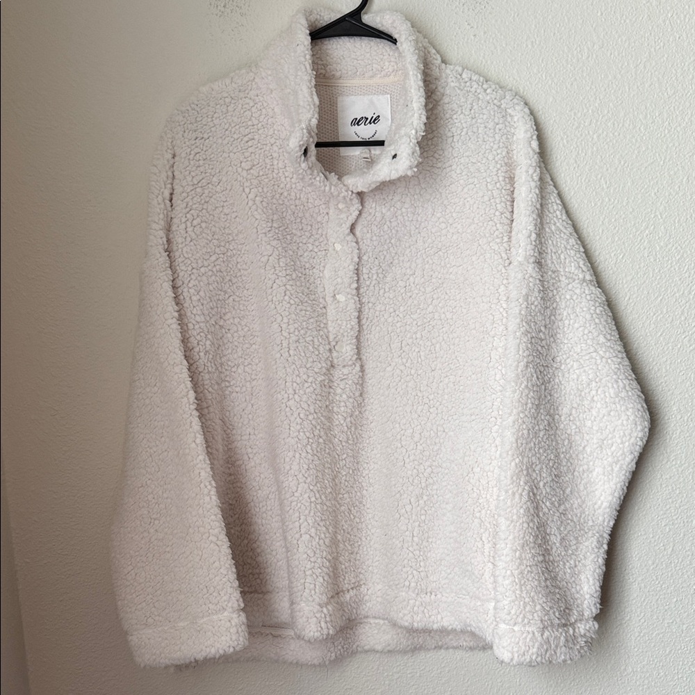 Aerie White Sherpa Henley Snap Pullover